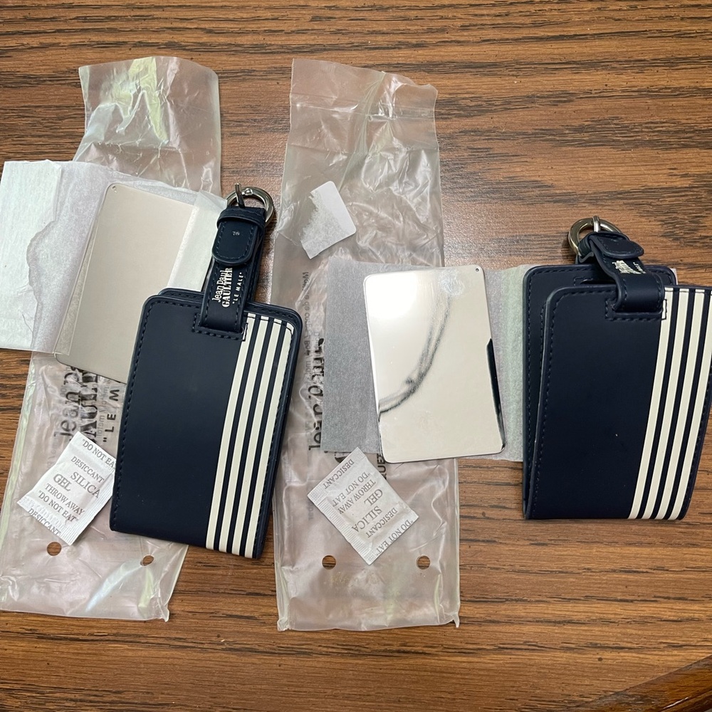 NAVY BLUE WHITE STRIPES JEAN PAUL GAULTIER - Le Male-  Luggage Tags, 4, new